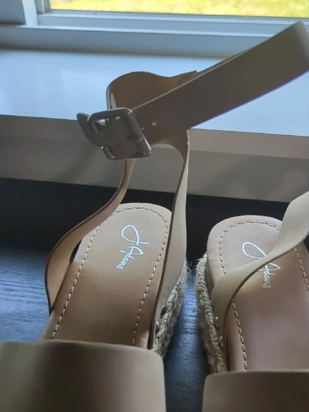 Ankle-Wrap Espadrille Wedge Sandals in Tan